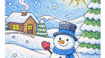 paesaggio con pupazzo di neve puntinismo