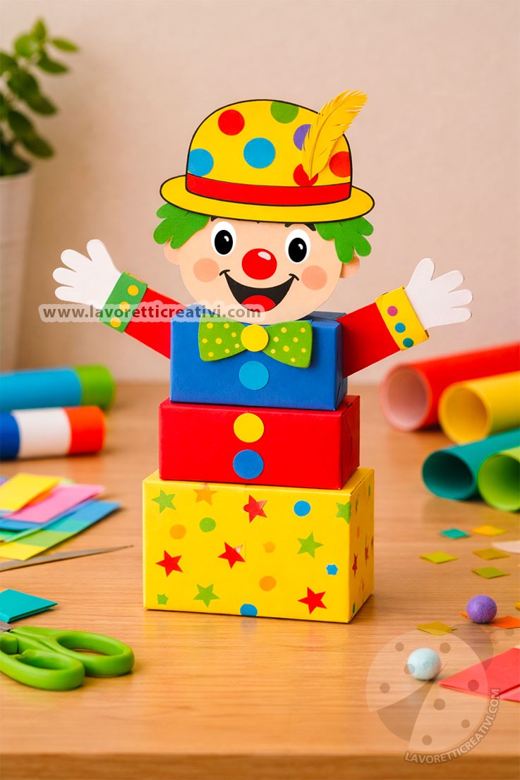 Personaggio di Carnevale con scatole di cartone