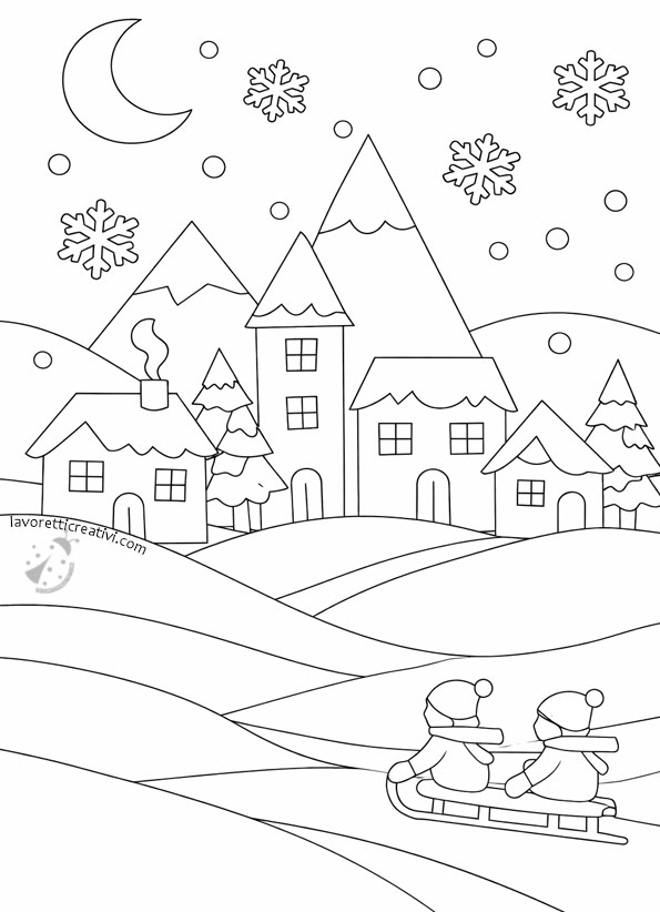 villaggio in inverno disegno