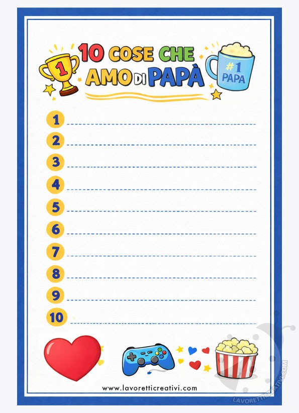 Scheda 10 Cose che Amo di Papà da stampare e compilare 7 10 cose che amo di papa