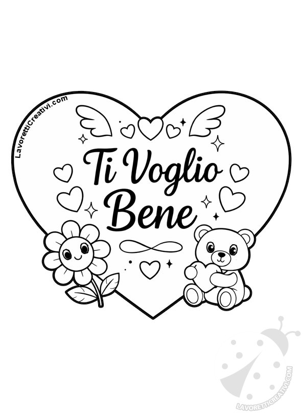 cuore con scritta Ti voglio bene da colorare per bambini