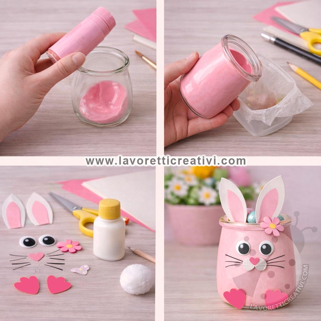 Vasetti di vetro decorati per Pasqua fai da te con coniglio e pulcino 9 coniglio vasetto di vetro passaggi 1