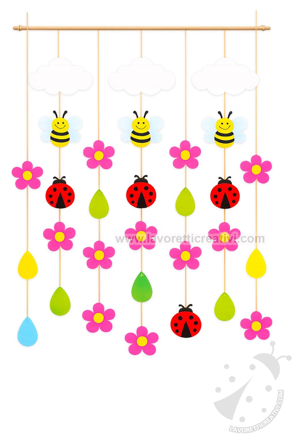 fiori api e coccinelle in cartoncino per decorazione primavera scuola