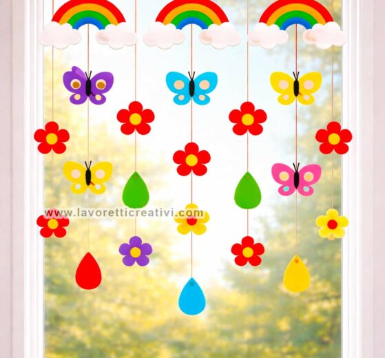 decorazione primavera arcobaleni e farfalle