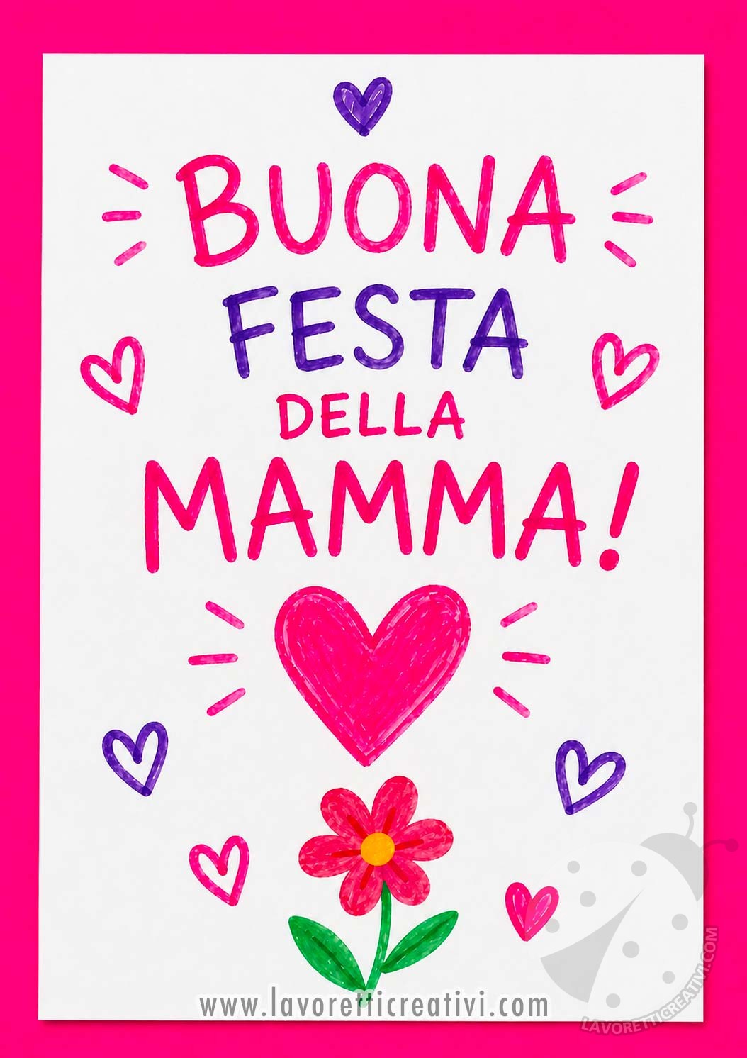 biglietto doodle con cuori e fiore