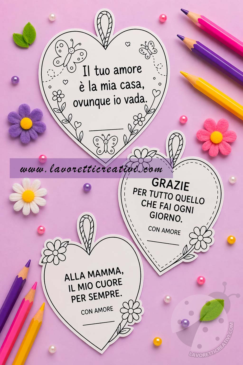 lavoretto con cuori mamma e decorazioni