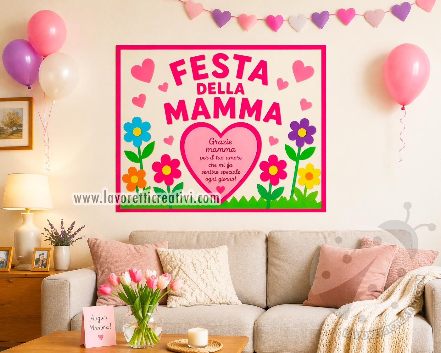 decorazione festa della mamma salotto