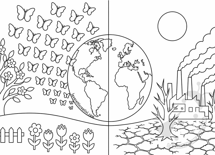 disegno ambiente bambini terra a metà con farfalle da colorare