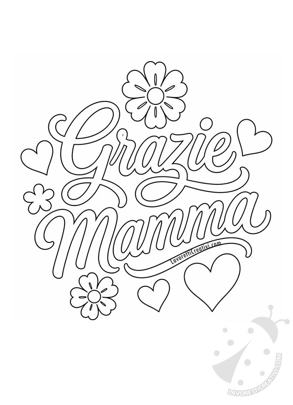 grazie mamma disegno da colorare con cuori e fiori