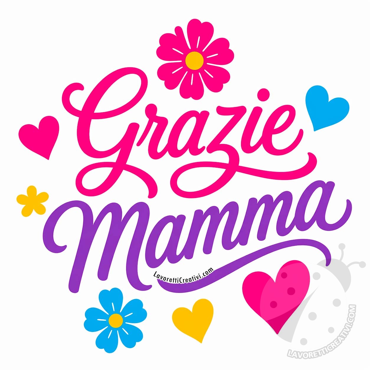 grazie mamma scritta colorata con cuori e fiori