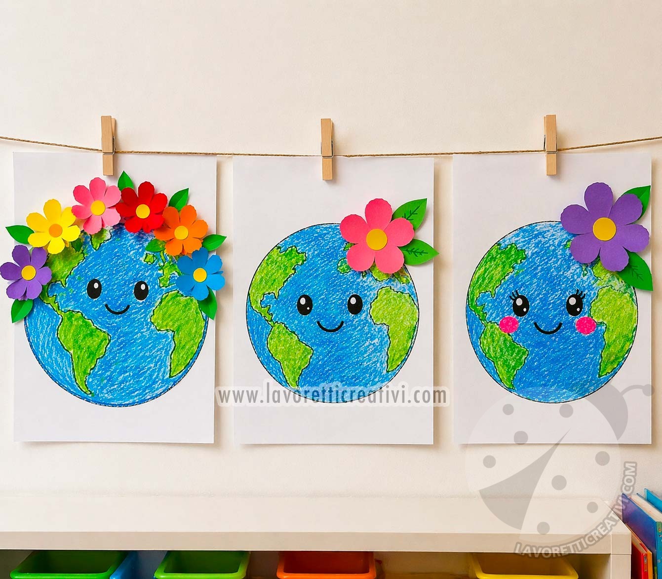 mondo con fiori classe prima decorazione aula bambini