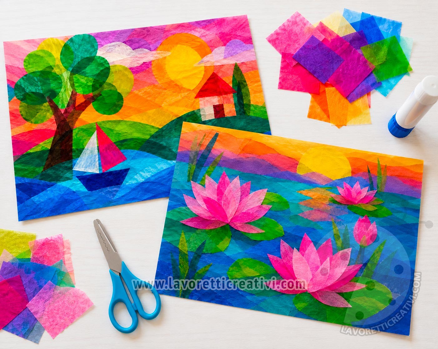 collage con carta velina
