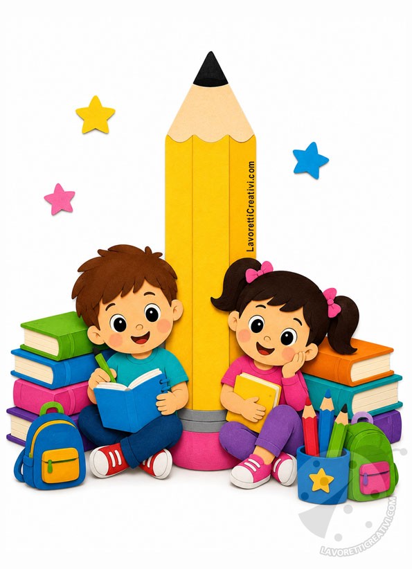 bambini con libri e materiale scolastico