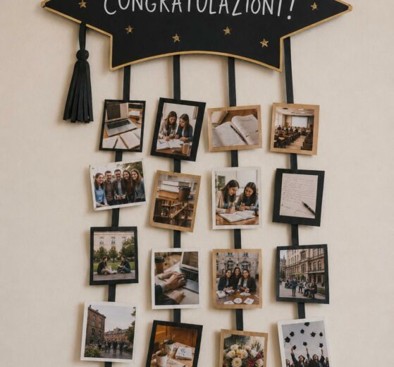 decorazione festa laurea con foto ricordo
