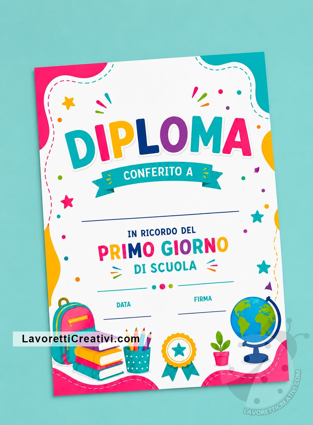 Diploma ricordo Primo giorno di scuola da stampare 7 Diploma ricordo Primo giorno di scuola da stampare a colori