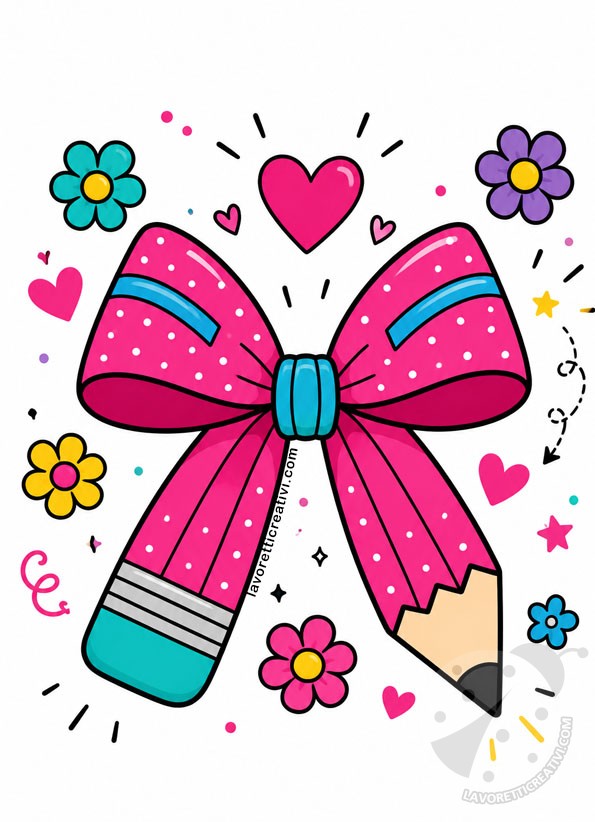 fiocco a matita con fiori e cuori