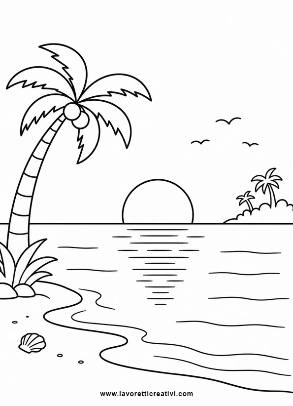 Disegni del mare da colorare 7 tramonto paesaggio tropicale