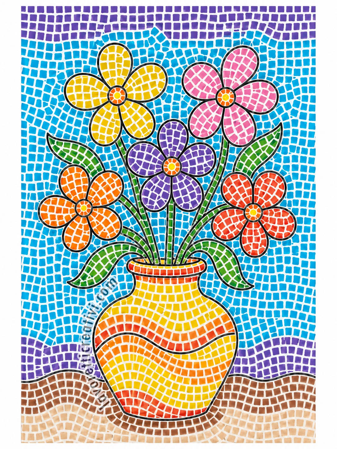 vaso con fiori mosaico