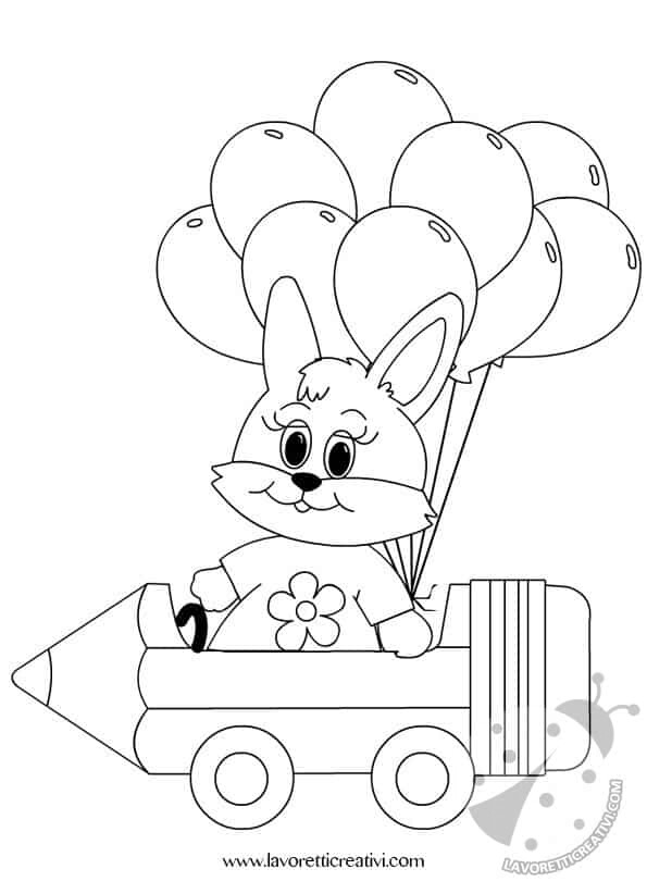 Animali per l'Accoglienza da Colorare 9 Disegno di coniglio con palloncini su matita per l'accoglienza da colorare