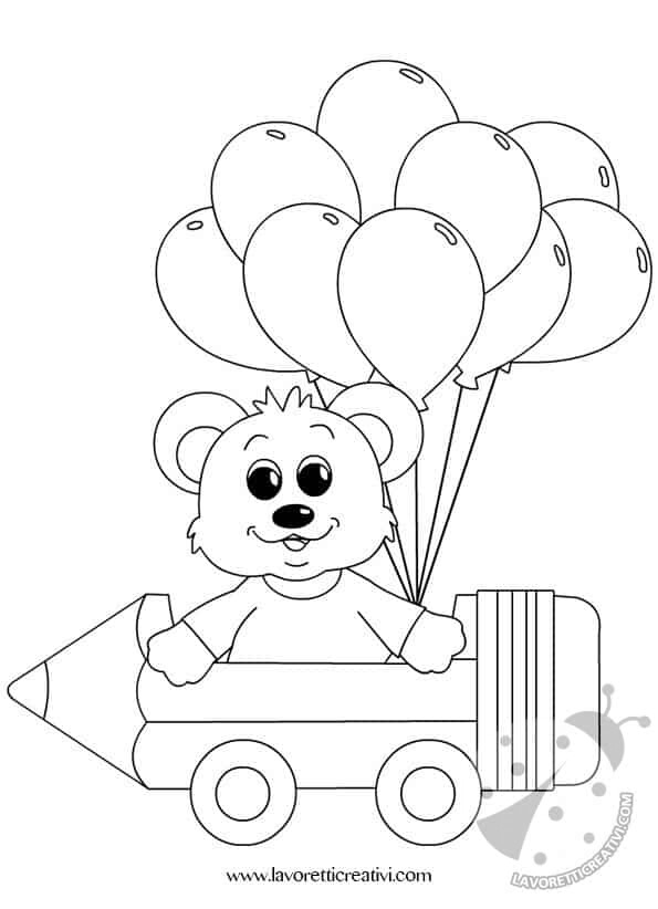 Animali per l'Accoglienza da Colorare 7 Disegno di orsetto con palloncini su matita per l'accoglienza da colorare
