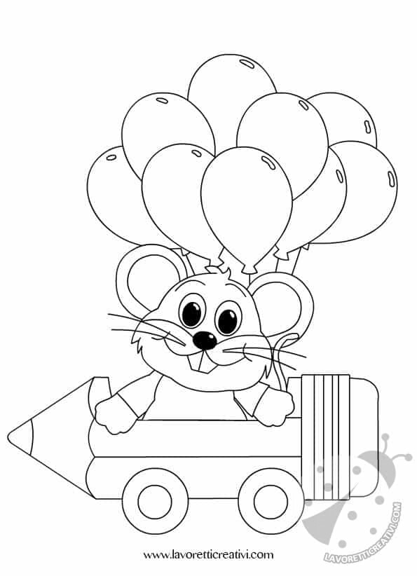 Animali per l'Accoglienza da Colorare 10 Disegno di topolino con palloncini su matita per l'accoglienza da colorare