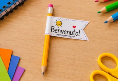 matita con bandierina benvenuto
