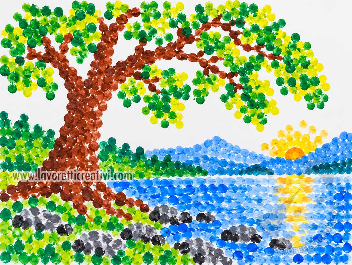 Albero con i cotton fioc 10 albero sul lago cotton fioc