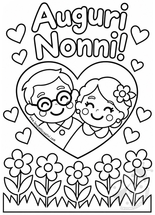 biglietto auguri nonni da colorare 1