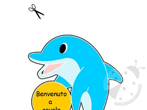 Delfino con scritta benvenuto a scuola