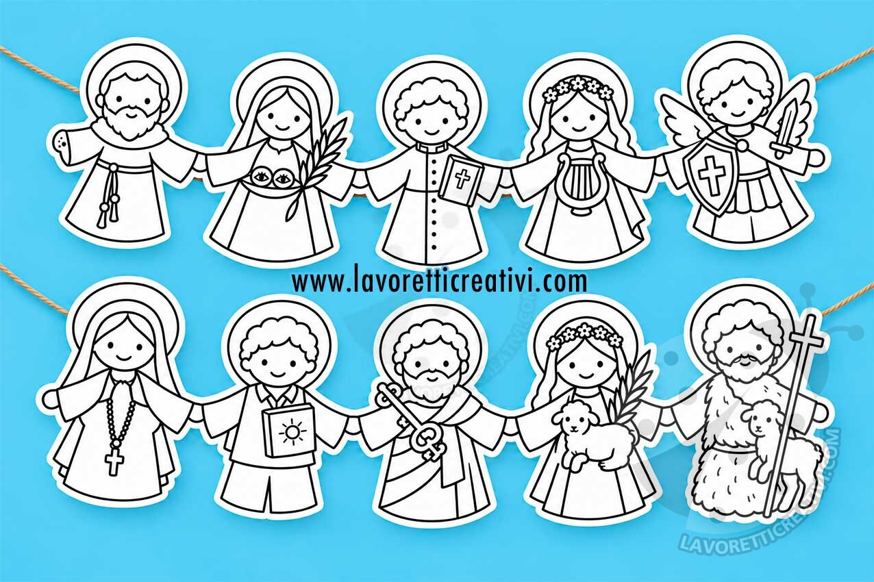 Ghirlanda dei Santi da ritagliare 7 Ghirlanda dei Santi da ritagliare e colorare per la Festa di Ognissanti