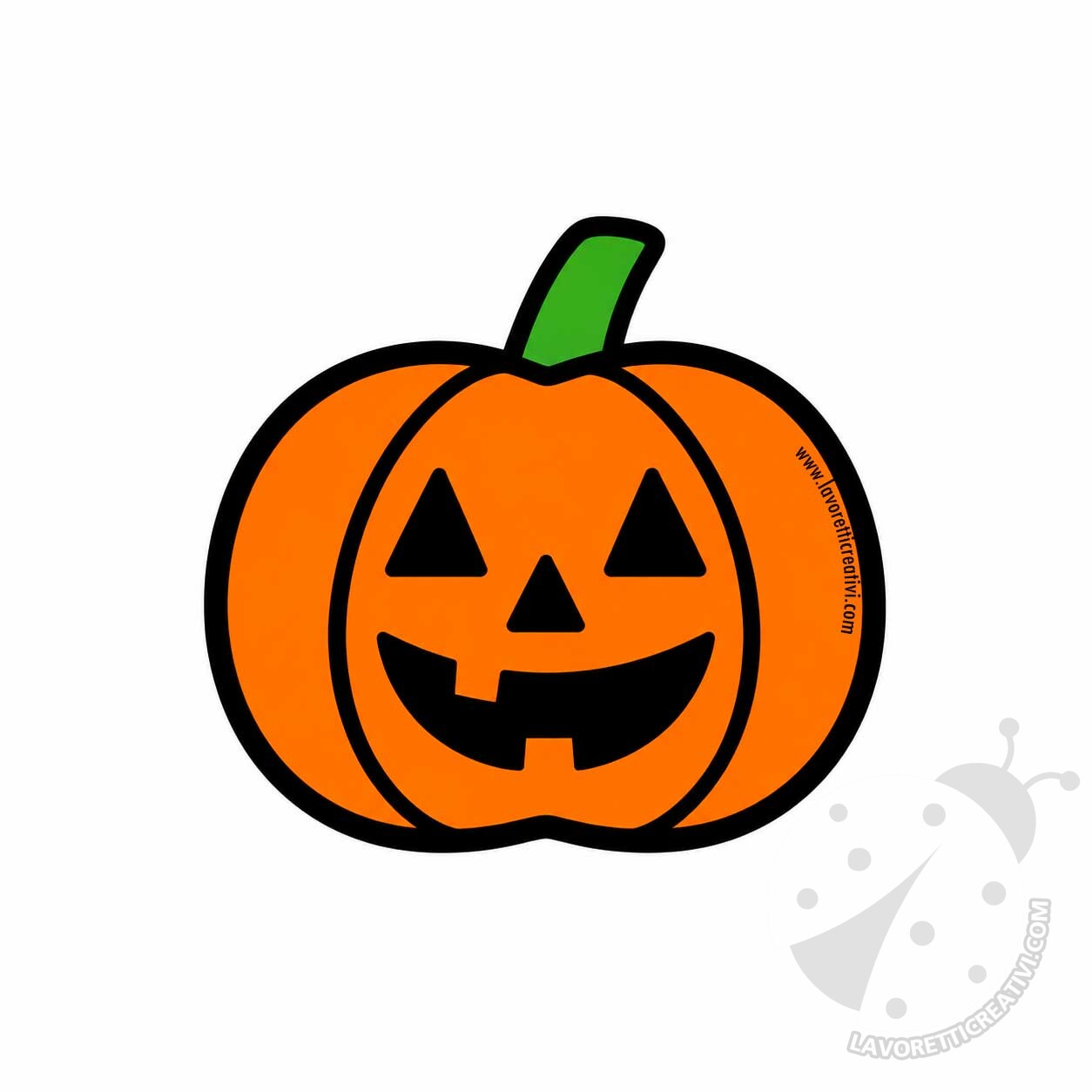 Zucca di Halloween facile da disegnare e colorare con contorni neri spessi