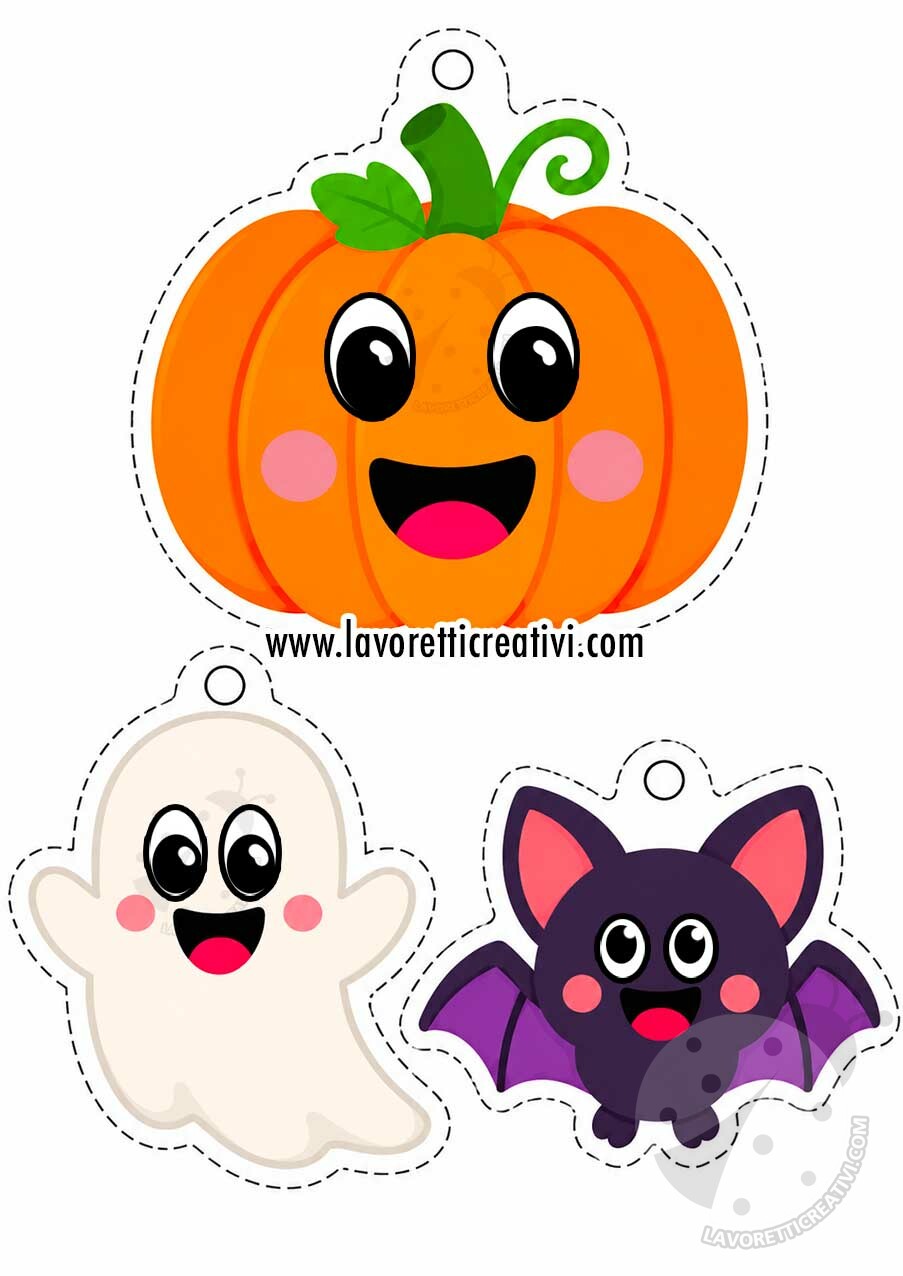 Decorazioni di Halloween da stampare - Zucca fantasma e pipistrello da appendere
