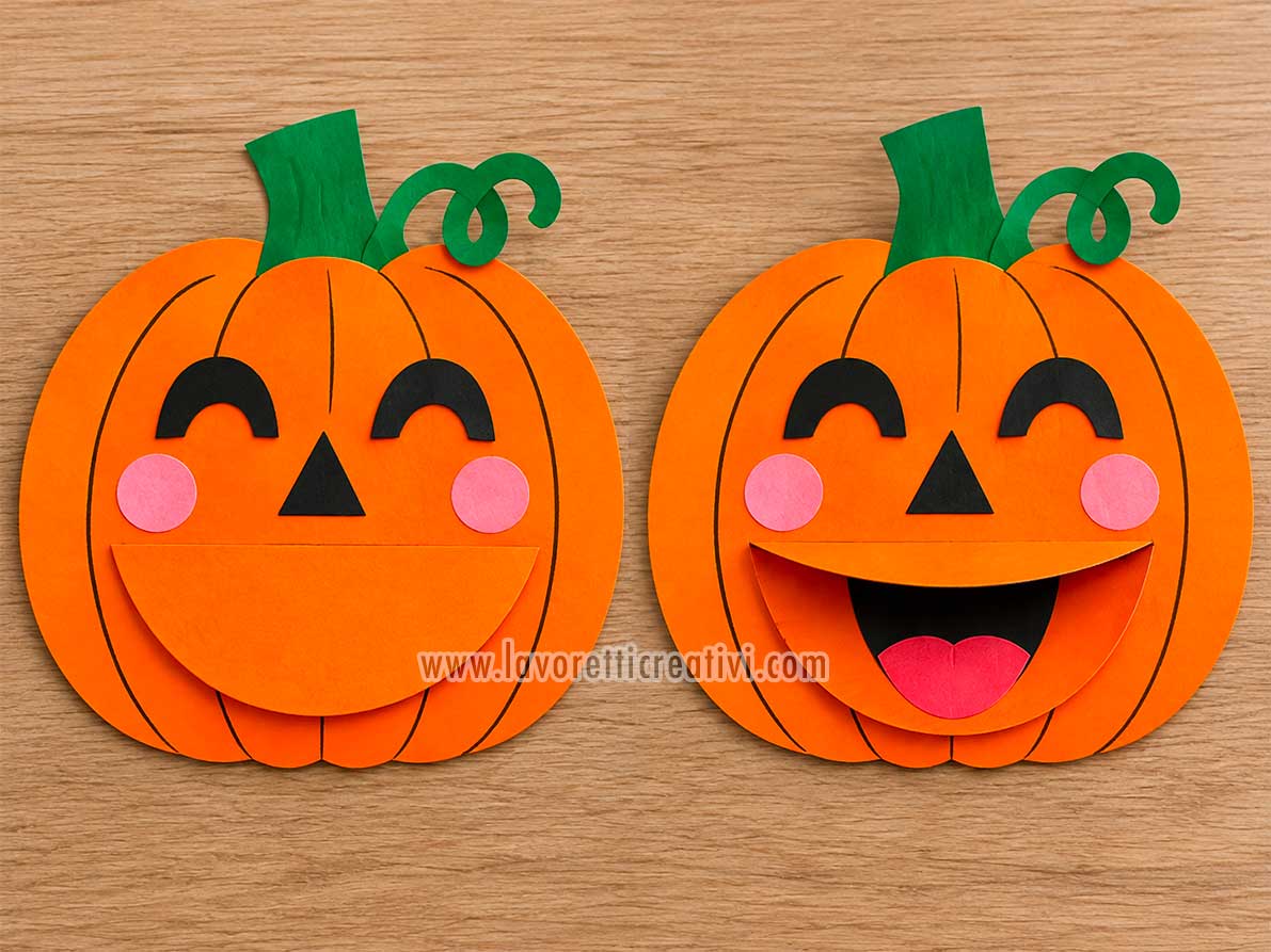 Zucca con la bocca che si apre e si chiude 9 zucche di carta bocca chiusa e aperta